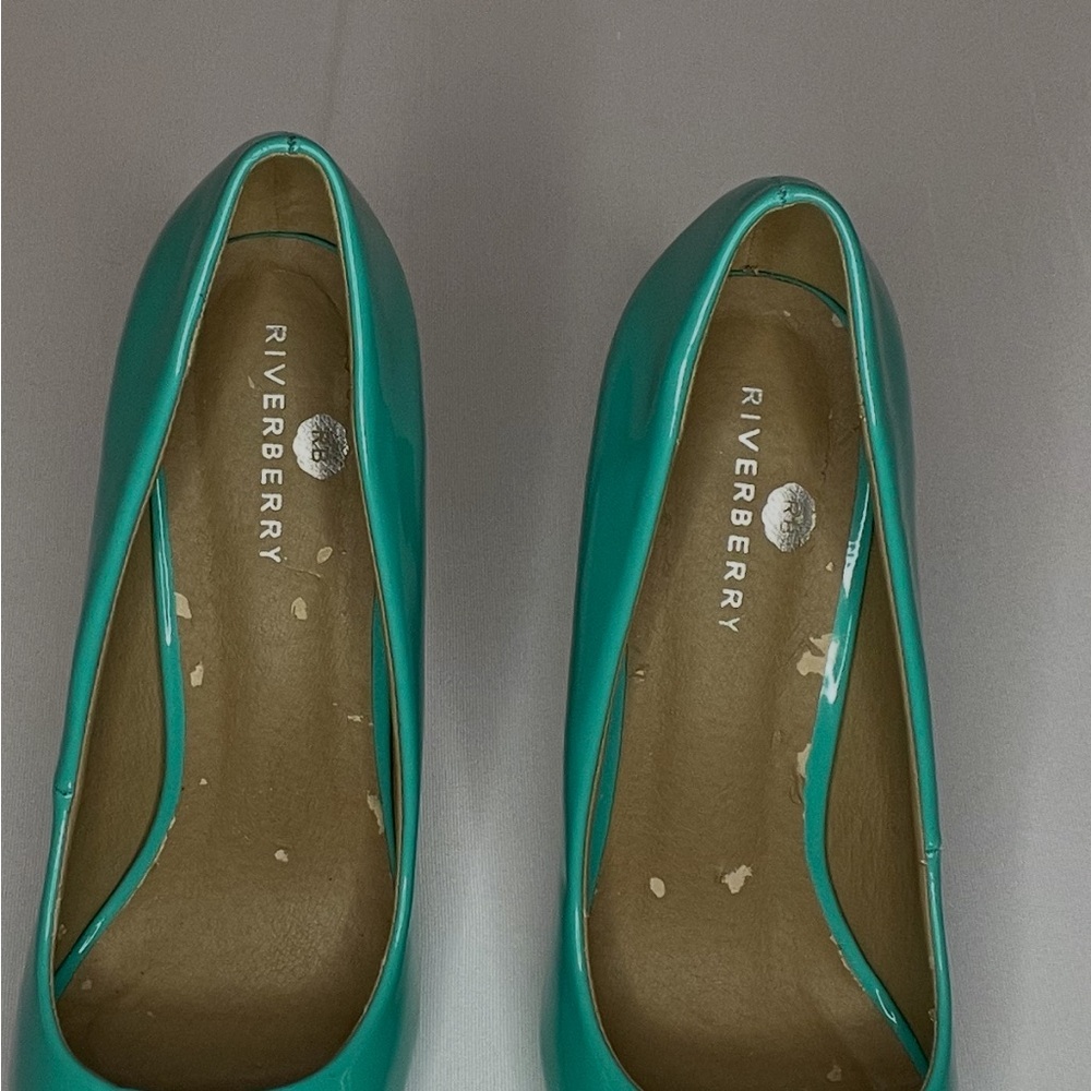 4 inch Elegant Teal Peep-Toe Heels - Picture 4 of 4